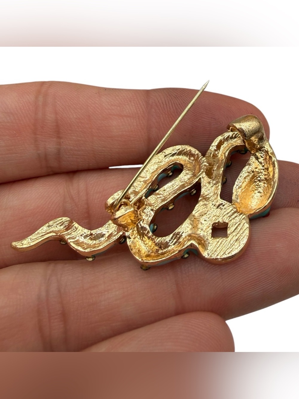 Turquoise Enamel Snake Ornament with Amber Coin - Designer Accent - Picture 6 of 7